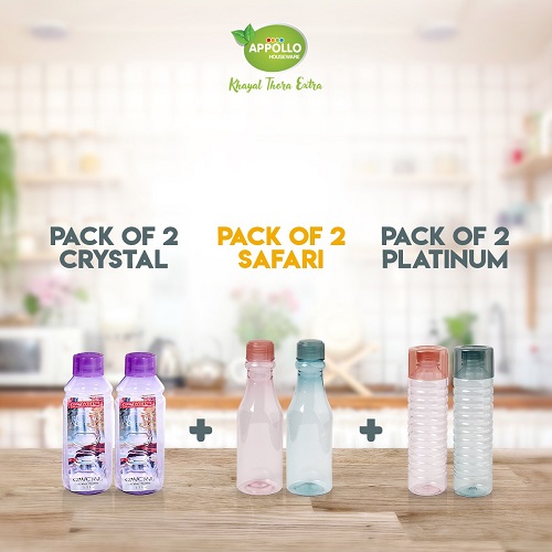 Appollo Bundle of 2 Crystal + 2 Safari + 2 Platinum Water Bottles