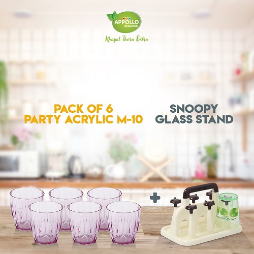 Appollo Bundle of Snoopy Stand + Pack of 6 Party Acrylic Glass M-10