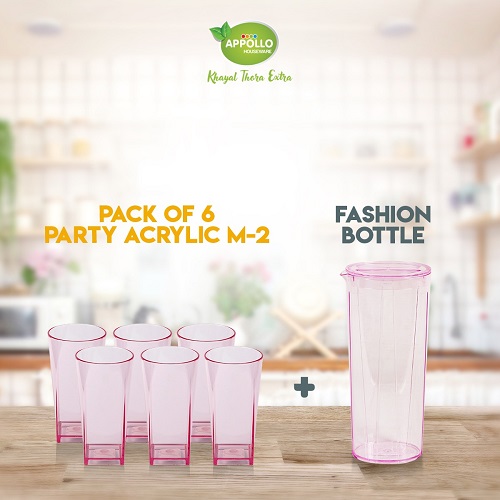 Appollo Bundle of Fashion Acrylic Bottle + Pack of 6 Party Acrylic Glass M-2