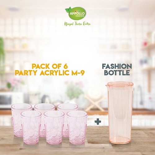 Appollo Bundle of Fashion Acrylic Bottle + Pack of 6 Real Acrylic Glass M-9
